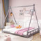 Kinderbett Tipi 140x200 cm Doppelbett Eltern-Kind-Bett mit Lattenrost, Indianer Bett aus Massivholz für Mädchen & Jungen, Hausbett Kinderhaus Jugendbett Spielbett Zelt Bett, ohne Matratze, Grau