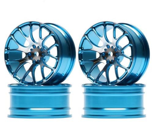KINGCOO RC Felgen, 4Stück 52mm Alufelgen Y-Form Aluminiumlegierung Metall Räder für 1:10 RC Drift Auto On Road Rennwagen für Redcat HPI HSP Kyosho Sakura TT01 TT02 (Blau)