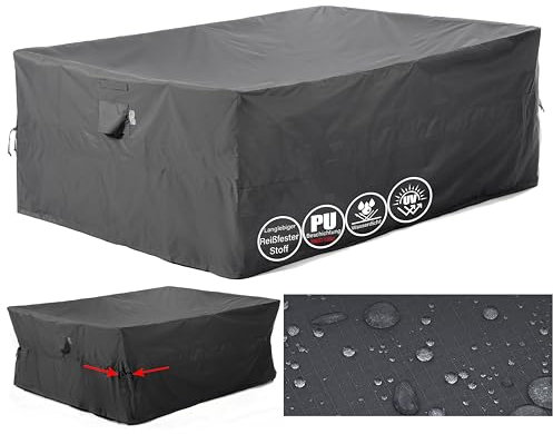 F&J Outdoors Gartenmöbel Abdeckungen Wasserdicht Patio Tisch Abdeckung Cinched Waist Storage Cover Winddicht Rechteckig Schutzhülle Heavy Duty Tear Resistant Grau,259×188×84cm