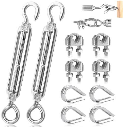 Tenditore Acciaio Inox Tenditore Filo M5 Regolabile Tenditori Cavi Tiranti Per Filo Acciaio Con Morsetti Cavo Acciaio e Redancia Per Tende Da Sole Corda Da Arrampicata 10Pcs(OC, M5-10PCS)