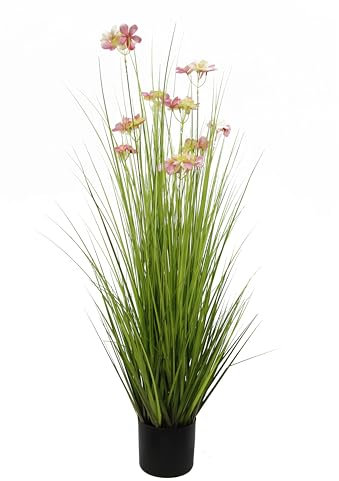 MichaelNoll Kunstgras, künstliches Gras, Dekogras, Kunstpflanze, Zimmerpflanze, Grünpflanze, künstliche Pflanze, Deko, im schwarzen Topf, sehr realistisch, Grün (108 cm - Artikeln. MN-KP-2222)