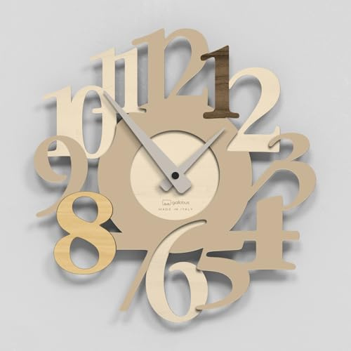 Giallobus - Premium-Uhr - Carved - MDF-Holz - Premium 30x30‎‎cm - 16 - Grain - Italienisches Handwerk – geräuschlos – Geschenkidee – modern