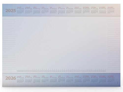 Schreibtischunterlage Desktop Assistent aus Papier DIN A2 | Kalendarium 2025 und 2026 | viele praktische Features | 25 Blatt | Notiz Unterlage | + extra Kalenderblatt (Farbverlauf mit Schutzleiste)