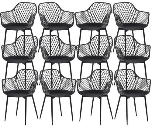 buybyroom 12er Set Esszimmerstühle, Esszimmerstuhl mit Armlehne Ergonomische Rückenlehne für Esszimmer, Wohnzimmer, Küche und Schlafzimmer, Schwarz