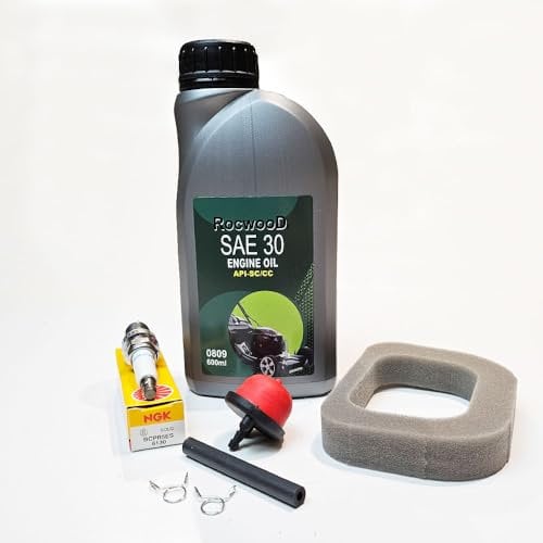 Air Filter, 600ml Engine Oil, Primer Bulb & Spark Plug Service Kit Fits Mountfield RS100 SP414 & HP414