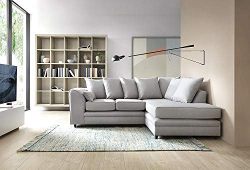 Modernes Darcy L-förmiges 3-Sitzer-Ecksofa mit gebürstetem Baumwollstoff für Wohnzimmer, Chaiselongue und Couches, 212 x 164 x 90 cm, Hellgrau
