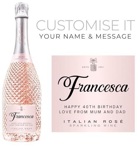 Personalised Prosecco Label - for Mum & Wife, Prosecco Gifts for Women, Personalised Name Stickers, Silver Metallic Wine Labels - Teacher Gifts - Perfect for Her (Label to fit a Bottle (Rose))