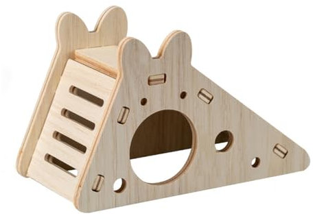 Yuannee Casa de Madera Natural para Hámster,Juguete Multifuncional con Escondite para Roedores Accesorios Jaula DIY para Pequeñas Mascotas y Animales con Escalera Tobogán