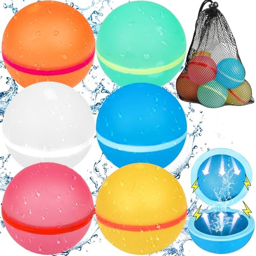 Parner 6 Stück Wasserbomben Wiederverwendbar Magnetisch mit 1 Mesh Bag, Silikon Wasserbomben Selbstschließend Wiederverwendba für Wasserspielzeug Strandspielzeug Pool Spielzeug
