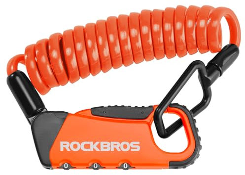 ROCKBROS Kabelschloss Zahlenschloss, Helmschloss Motorrad mit 120cm Stahlkabel und 4mm Stark, Skischloss mit Zahlencode, Fahrradschloss Leicht für Roller E-Bike Scooter Kinderwagen,Orange