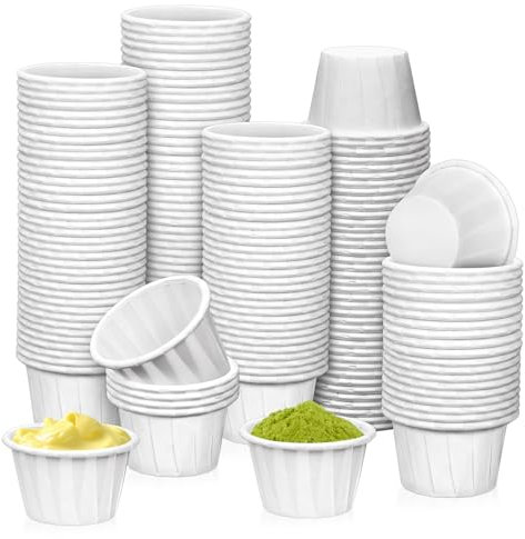 LeonBach 600 PCS Paper Souffle Portion Cups,0.5oz Disposable Medicine Cup Small Paper Jello Shot Cups 0.5oz Mini Sample Cup for Ketchup,Condiment,Sauce,Tasting,Measuring,Dessert Servings