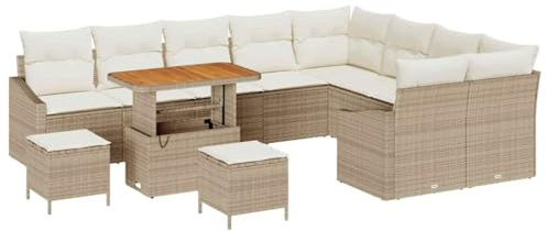 vidaXL 12-teiliges Garten Sofa Set mit Kissen Beiger Poly Rattan Akazie