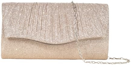 XFSRG Clutch Damen Glitzer Elegant Abendtasche Kleine Envelope Tasche mit Kette für Hochzeit Party Bankett(Gold)