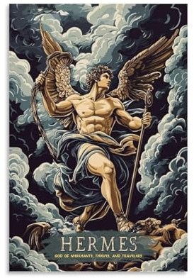 Vintage-Poster mit der griechischen Mythologie, Hermes-Gott der Händler, Wandkunst, Gemälde, Poster, Leinwanddruck, Poster, Kunstwerke, Raumdekoration, 30 x 45 cm