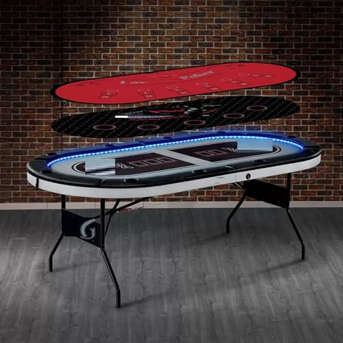 NAEM Barington Pokertisch für 10 Spieler mit LED-Leuchten