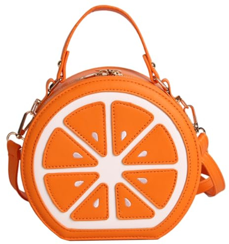 AZIDWERYQ Orangefarbene Obst-Geldbörse, PU, ​​niedliche, runde, orangefarbene Handtasche, Umhängetasche, modische Zitronentasche für Frauen und Mädchen, Obst-Geldbörse