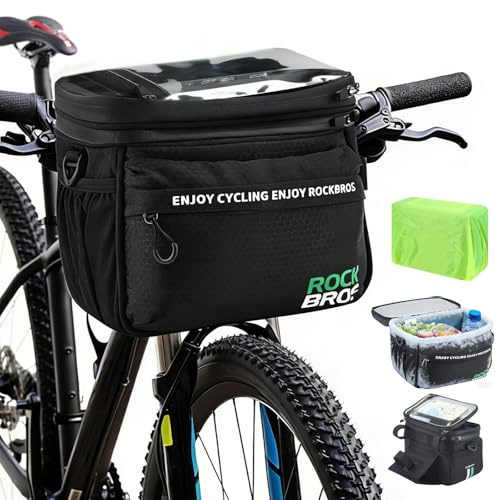 Sac de Guidon Imperméable 5L pour Vélo et Vélo Électrique avec Poche Smartphone, Fenêtre Transparente Tactile, Compartiment Isotherme et Porte-Bouteille