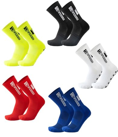 LOZTBUE 5 Paia Calze Antiscivolo Calcio, raspiranti in Spugna di Cotone, Calzini Grip Calcio in Silicone Floccato Morbido, TCalzettoni Calcio Uomo Donna Calze Sportive per Yoga Pilates