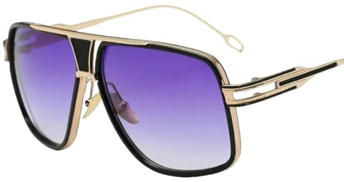 LSQBDFC Occhiali da Sole Uomo di Lusso con Lenti A Specchio Donna - tonalità Squadrate Vintage retrò-Oro-Viola-Come Immagine