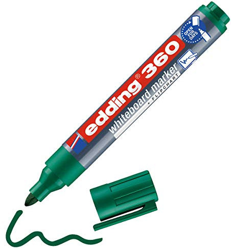 edding 360 Whiteboardmarker - grün - 1 Whiteboard Stift - Rundspitze 1,5-3 mm - Boardmarker abwischbar - für Whiteboard, Flipchart, Magnettafel, Pinnwand, Memoboard - Sketchnotes - nachfüllbar