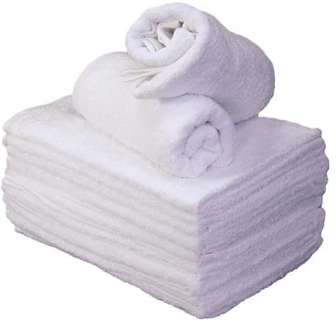 Bright Bots Terry Towelling Cloth Nappies 100% Cotton Soft Reusable and Absorbent Flat Diapers (Pack of 12, White)