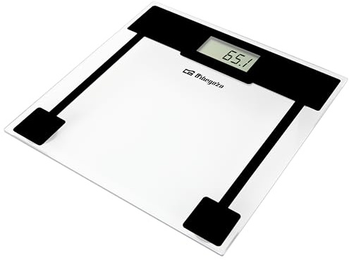 Orbegozo PB 2210 Báscula de baño electrónica con pantalla LCD 3.2, capacidad 150 kg, precisión 100 g, activación táctil, indicador de sobrecarga y batería baja, diseño compacto