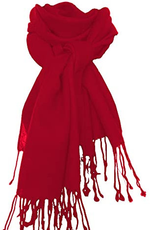 nella-mode XXL Wollschal (205x70 cm inkl Fransen); Feiner & weicher unifarbener Schal Tuch Stola aus 100% Wolle Damenschal in vielen Farben zur Auswahl (Rot)