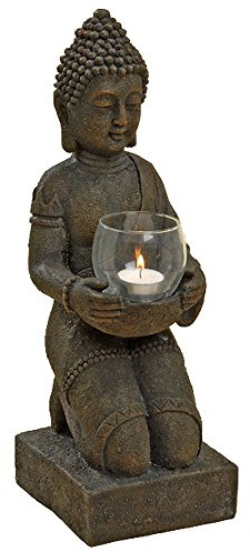 Buddha Windlicht Kerzenhalter Dekofigur Skulptur - Höhe 44 cm grau-braun | 5989500
