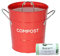 Red Metal Kitchen Compost Caddy & 50x 6L All-Green Compostable Bags - Composting Bin for Food Waste Recycling