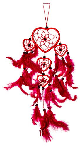 45cm x 9cm Rot Dreamcatcher Herz Traumfänger Pinke Federn Träume