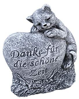 stoneandstyle Grabschmuck Katze Danke für die schöne Zeit, Frost- und wetterfest, massiver Steinguss