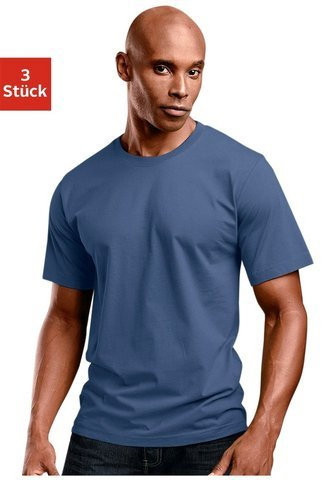 Rundhalsshirt (3 Stück) »Cotton made in Africa« blau Rundhalsshirt im 3er Pack