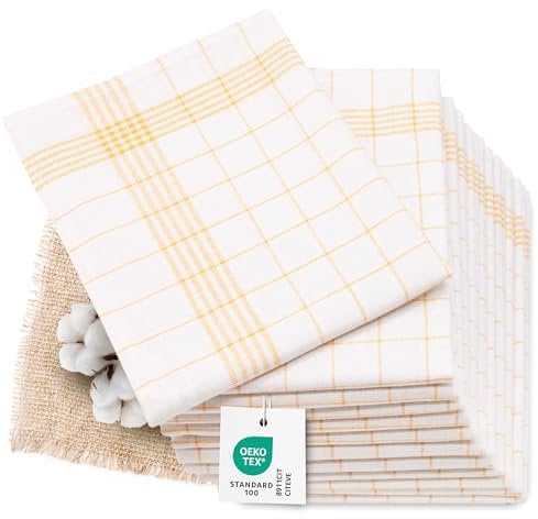 ZOLLNER 12er Set Geschirrtücher Halbleinen in 50x70 cm - super saugstarke und fusselfreie Küchentücher – waschbar bis 95°C – in gelb weiß kariert - Gastronomiequalität - Oeko Tex® Zertifiziert