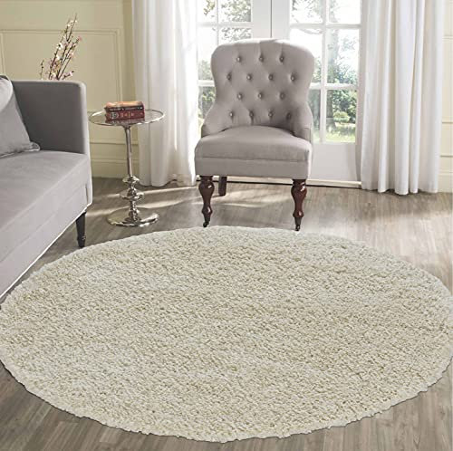 Serdim Rugs Living Room Round Shaggy Area Rugs, Polypropylene, Ivory, 120x120cm(4x4')