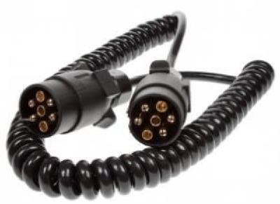 Trailer extension lead curly cable 2.5m long with 2 x 7 pin plug plastic trailer plugs Pt no. LMX734