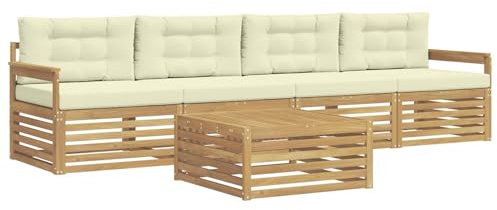 vidaXL Outdoor-Sofagarnitur 5 pcs Weiß und Creme Massivholz Akazie, Gartenmöbel, Moderne Sitzgruppe, L-förmiges Sofa für Terrasse, relaxen im Lounge-Stil