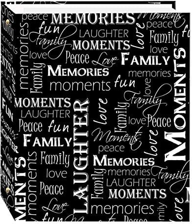 Pioneer Photo Albums LM-100D Black & White Words Magnetisches Fotoalbum mit 3 Ringen, 100 Seiten (50 Blatt), Textil, Schwarz-weiße Wörter, 8.25inchesx10.5inches