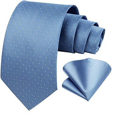 HISDERN Krawatte Hellblau Herren Krawatten mit Einstecktuch Punkte Krawatte Hochzeit und Taschentuch Set