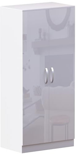 Vida Designs 2 Door Wardrobe, High Gloss, White, 47 cm D x 76 cm W x 170 cm H