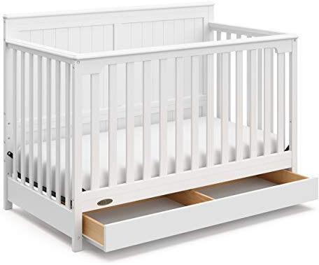Graco Hadley 4-in-1 umwandelbares Kinderbett mit Schublade, weiß, lässt sich leicht in Kleinkinderbett, Tagesbett oder Vollbett umwandeln, drei Positionen verstellbare Höhenmatratze, teilweise Montage