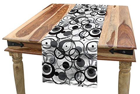 ABAKUHAUS Abstrakt Tischläufer, Kreis-Punkte Moderne, Esszimmer Küche Rechteckiger Dekorativer Tischläufer, 40 x 300 cm, Weiß Schwarz Grau