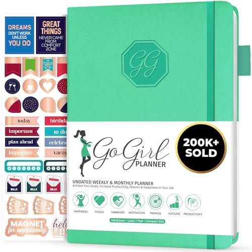 GoGirl Planer und Organisator für Frauen - Wochenplaner der Größe Kompakt, Ziel-Journal & Agenda zur Verbesserung von Zeitmanagement, Produktivität & glücklicherem Leben. Undatiert - Smaragd