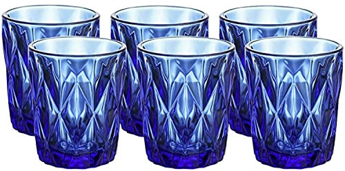 Whole Housewares Verre d'eau vintage, ensemble de 6, sans plomb, couleur solide en verre, peinture durable, ne se décolore pas, lavable au lave-vaisselle, utilisation quotidienne - 250 ml