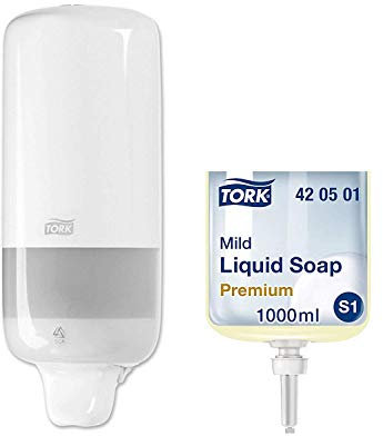 Tork 560000 Spender für Flüssig- und Sprayseife S1/S11 / Weißer Seifenspender in modernem Elevation Design (Weiß Komplett-set)