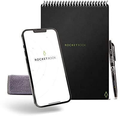 Rocketbook Flip Wiedervervendbares Digitales Notizbuch - Executive A5 Schwarz - Elektronischer Notizblock Ringbuch mit Linien und Punktraster - inkl. Pilot FriXion Stift und Mikrofasertuch