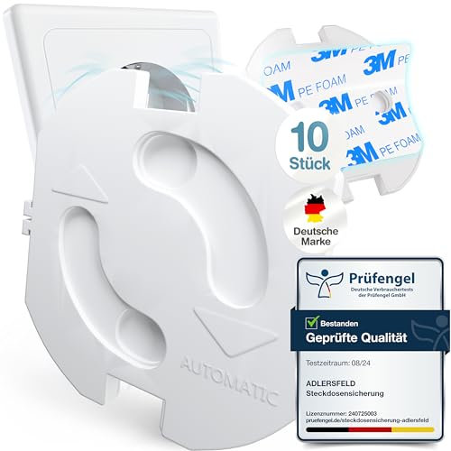 Adlersfeld® Steckdosen Kindersicherung (10 Stück) - Kindersicherung Steckdose mit Drehmechanik - Einfache Installation Selbstklebend - Steckdosenschutz Kindersicherung - Sicherheit für Baby & Kinder