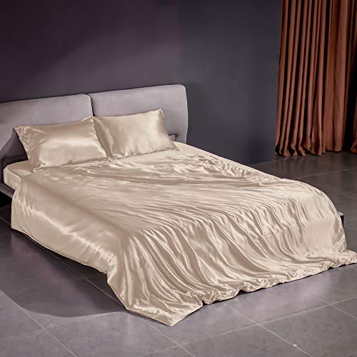 THXSILK 22 Momme Seidenbettwäsche Set 3 teilig, Bettbezug 200 x 220 cm und 2 Kissenbezüge 40 x 80 cm, Hypoallergen Maulbeerseide Bettbezug Set, Ultra Weich und Glatt, Champagner