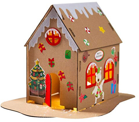 Milisten Weihnachts-LED-Holzhaus, zum Basteln, Keks-Haus, Mini-Weihnachtsbaum, hängende Ornamente, Hütte, Urlaub, Weihnachtsgeschenke, zufällige Stilauswahl