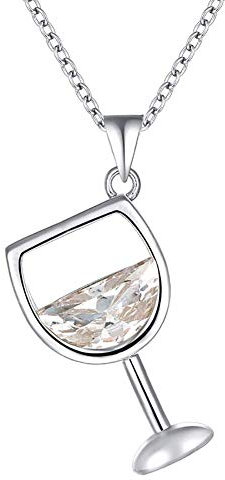 PULABO Nouveau Pendentif Verre de vin Zircon cubique Longue chaîne Collier Bijoux - Blanc doré rentable et durabledurable