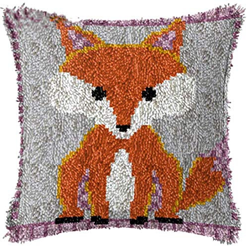 Eichhörnchen Und Fuchs DIY Knüpfen Set Wohnzimmer Kissenbezug zum Selber Knüpfen Kreuzstich Set Knüpfteppich Knüpfkissen Für Kinder Und Erwachsene Latch Hook Kit Geschenk Für Freund 43X43cm,A